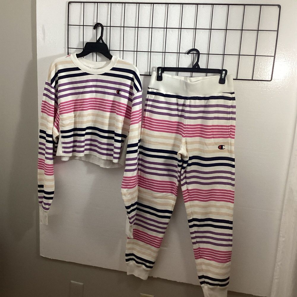 Champion Women M Reverse Weave Striped Sweatshirt & Pants 58935 - Picture 5 of 8